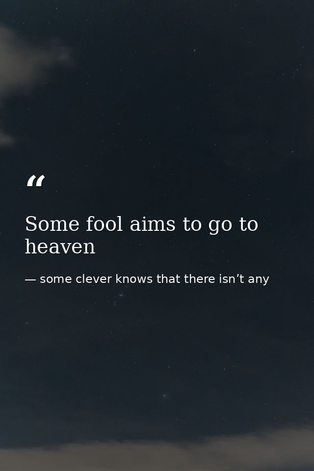 Some fool aims to go to heaven — some clever knows that there isn’t any