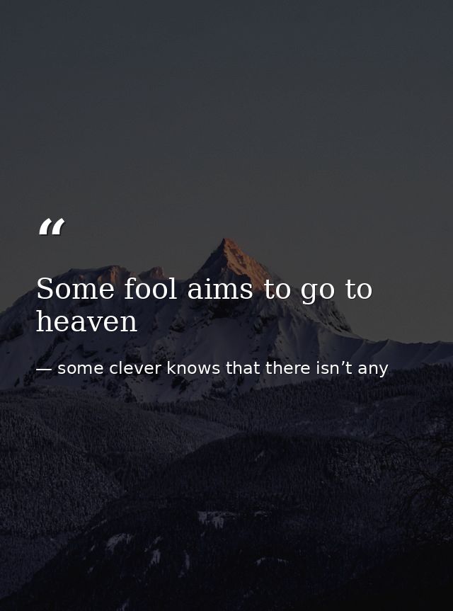 Some fool aims to go to heaven — some clever knows that there isn’t any