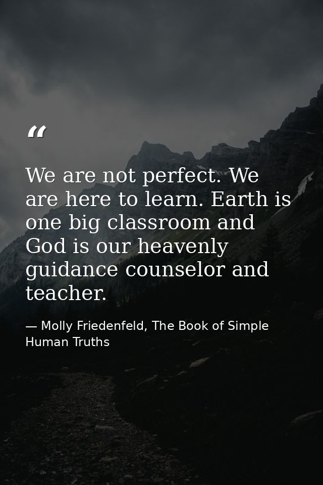 We are not perfect. We are here to learn. Earth is one big classroom and God is our heavenly guidance counselor and teac — Molly Friedenfeld, The Book of Simple Human Truths