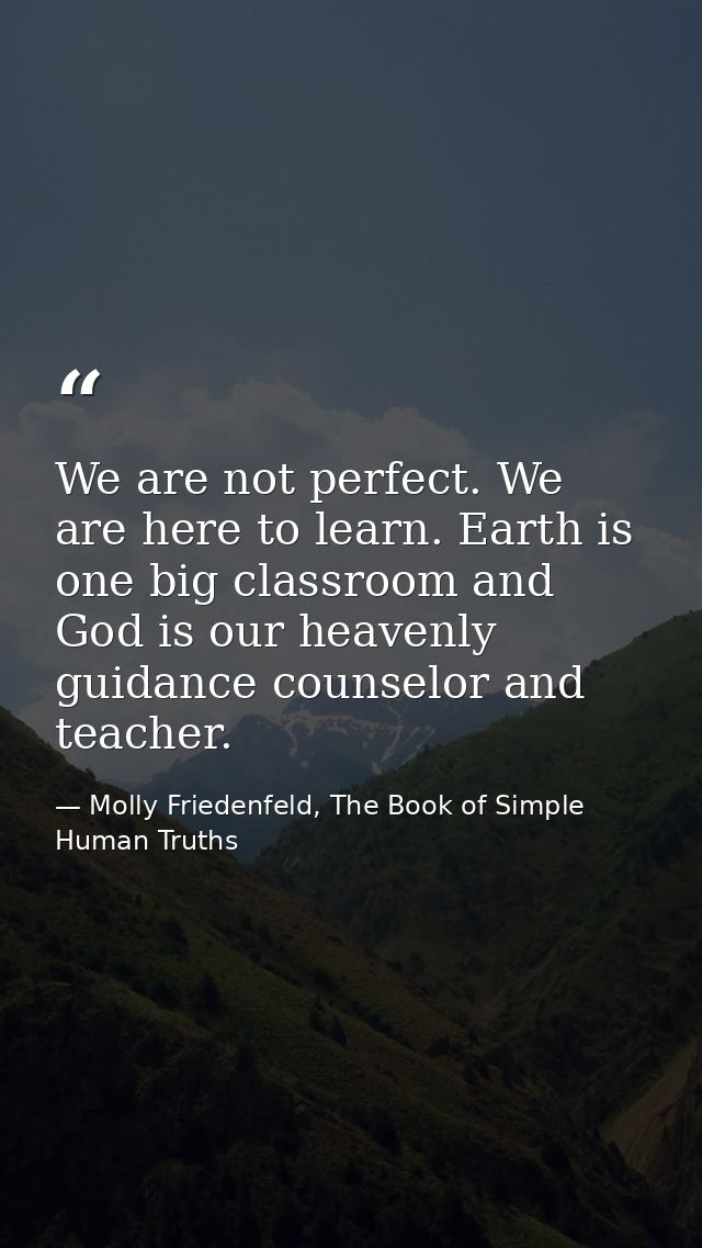 We are not perfect. We are here to learn. Earth is one big classroom and God is our heavenly guidance counselor and teac — Molly Friedenfeld, The Book of Simple Human Truths