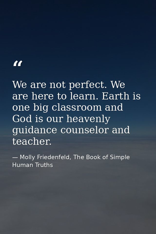 We are not perfect. We are here to learn. Earth is one big classroom and God is our heavenly guidance counselor and teac — Molly Friedenfeld, The Book of Simple Human Truths