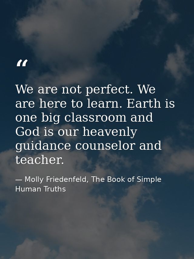 We are not perfect. We are here to learn. Earth is one big classroom and God is our heavenly guidance counselor and teac — Molly Friedenfeld, The Book of Simple Human Truths