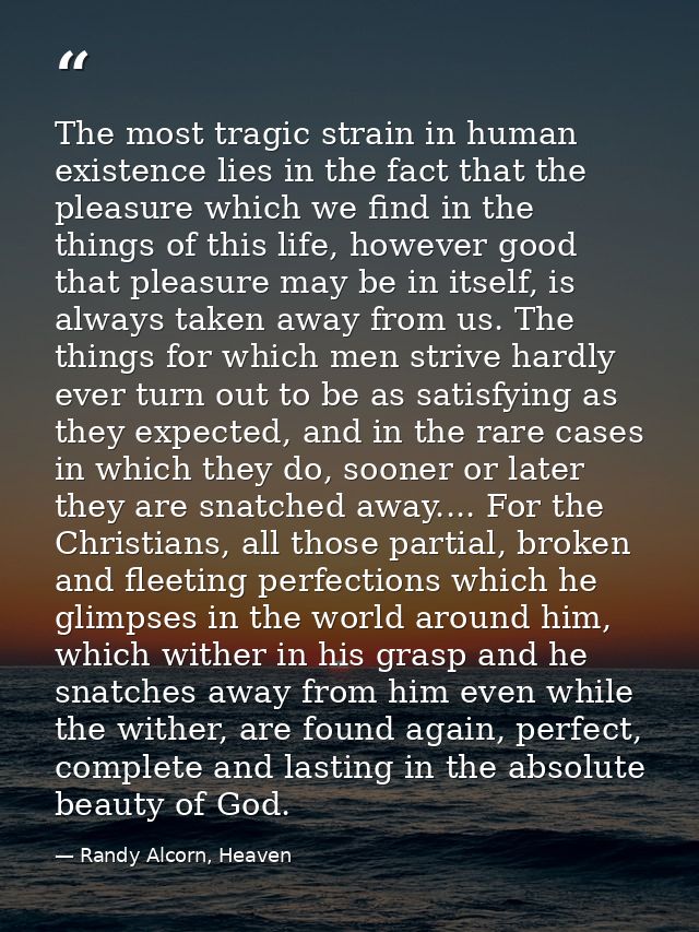 The most tragic strain in human existence lies in the fact that the pleasure which we find in the things of this life, h — Randy Alcorn, Heaven