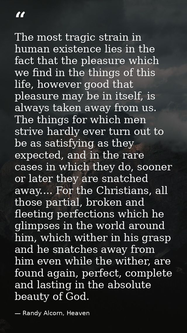 The most tragic strain in human existence lies in the fact that the pleasure which we find in the things of this life, h — Randy Alcorn, Heaven