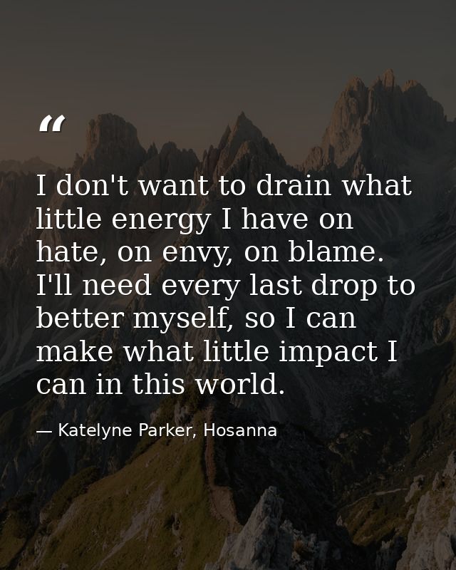 I don't want to drain what little energy I have on hate, on envy, on blame. I'll need every last drop to better myself,  — Katelyne Parker, Hosanna