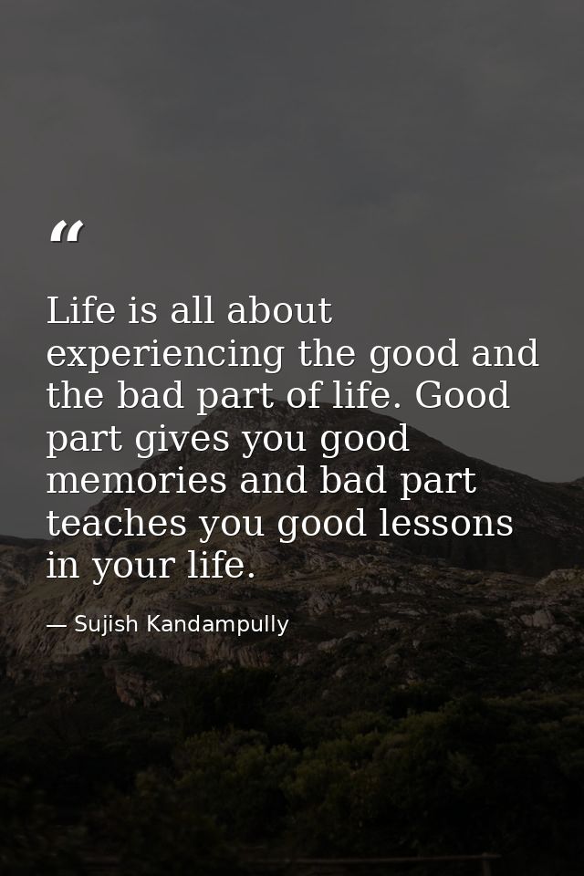 Life is all about experiencing the good and the bad part of life. Good part gives you good memories and bad part teaches — Sujish Kandampully