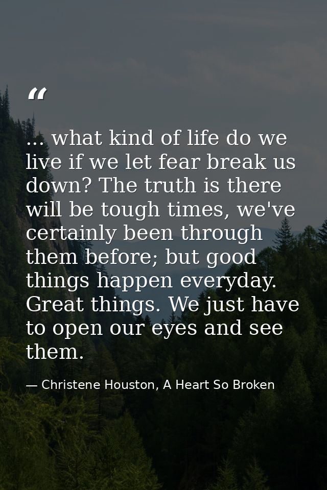 ... what kind of life do we live if we let fear break us down? The truth is there will be tough times, we've certainly b — Christene Houston, A Heart So Broken