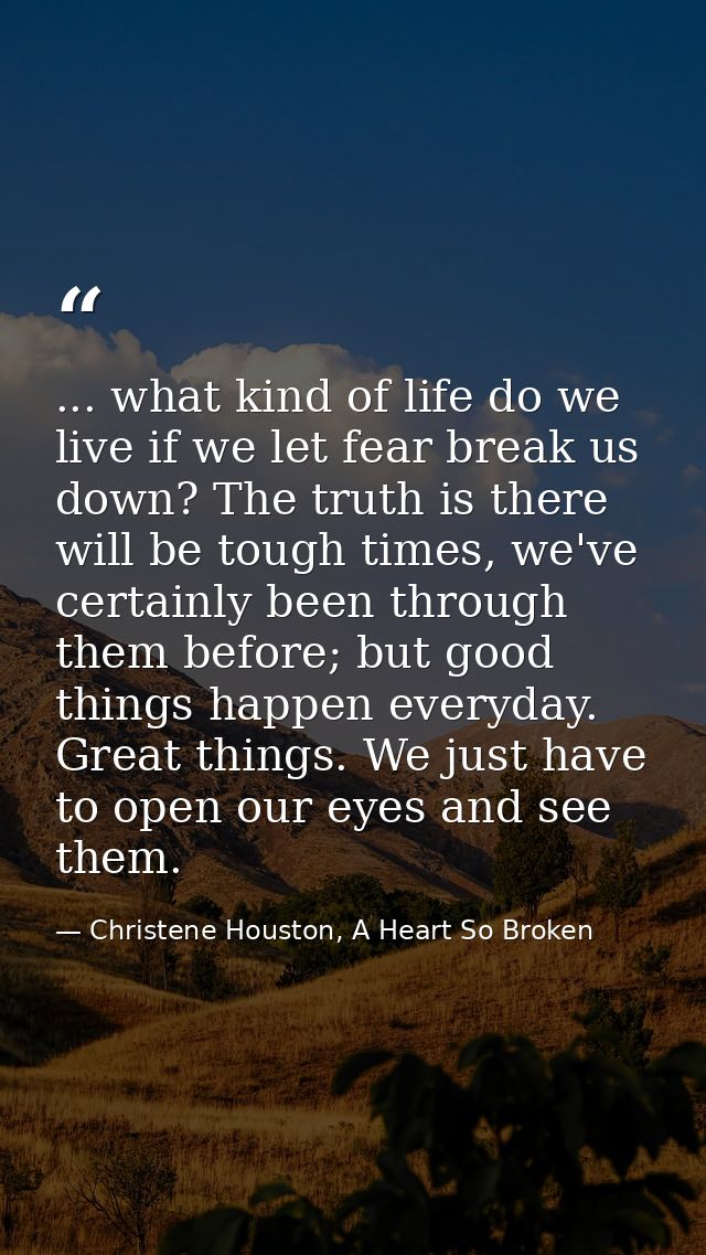... what kind of life do we live if we let fear break us down? The truth is there will be tough times, we've certainly b — Christene Houston, A Heart So Broken