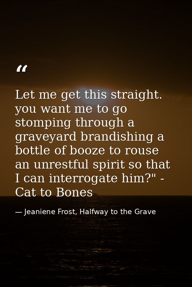 Let me get this straight. you want me to go stomping through a graveyard brandishing a bottle of booze to rouse an unres — Jeaniene Frost, Halfway to the Grave