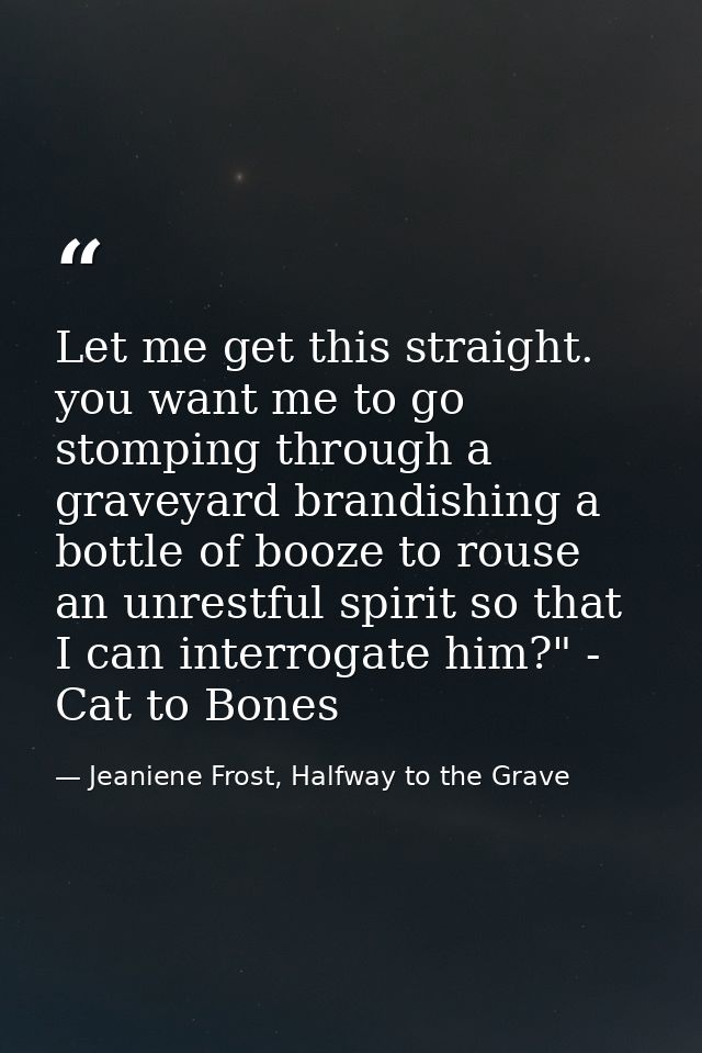 Let me get this straight. you want me to go stomping through a graveyard brandishing a bottle of booze to rouse an unres — Jeaniene Frost, Halfway to the Grave