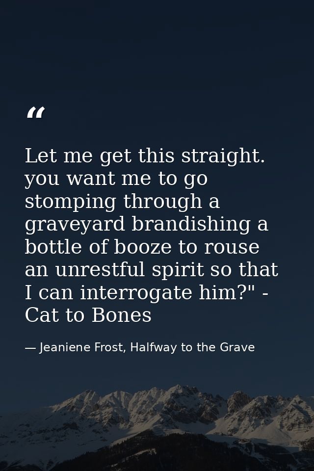 Let me get this straight. you want me to go stomping through a graveyard brandishing a bottle of booze to rouse an unres — Jeaniene Frost, Halfway to the Grave
