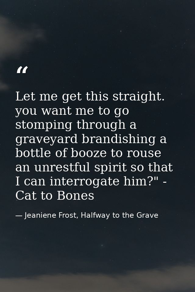 Let me get this straight. you want me to go stomping through a graveyard brandishing a bottle of booze to rouse an unres — Jeaniene Frost, Halfway to the Grave