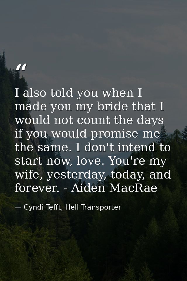 I also told you when I made you my bride that I would not count the days if you would promise me the same. I don't inten — Cyndi Tefft, Hell Transporter