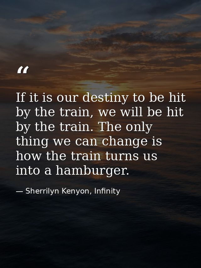 If it is our destiny to be hit by the train, we will be hit by the train. The only thing we can change is how the train  — Sherrilyn Kenyon, Infinity