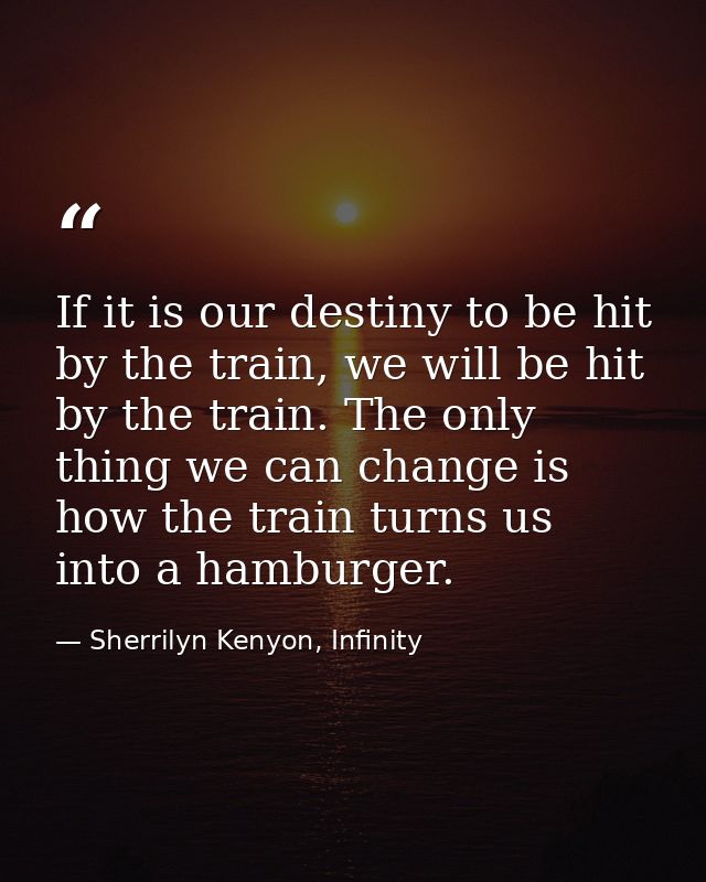 If it is our destiny to be hit by the train, we will be hit by the train. The only thing we can change is how the train  — Sherrilyn Kenyon, Infinity