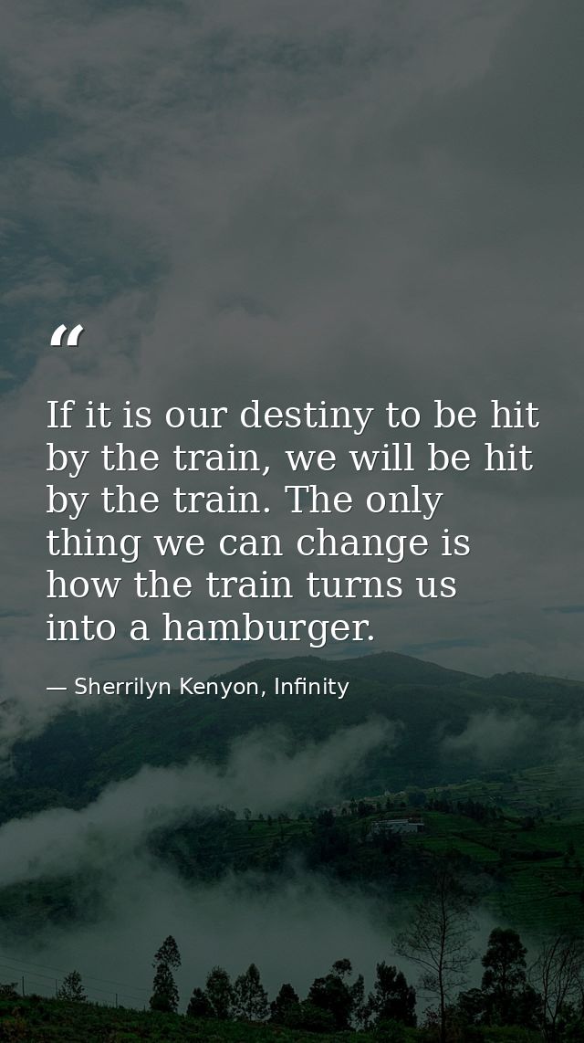 If it is our destiny to be hit by the train, we will be hit by the train. The only thing we can change is how the train  — Sherrilyn Kenyon, Infinity