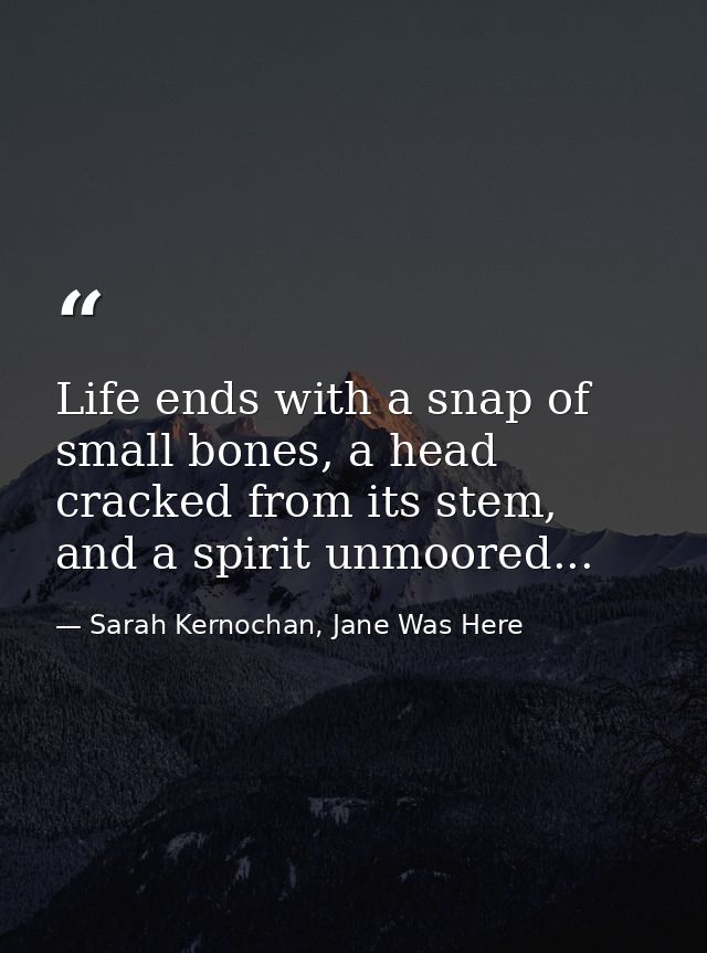 Life ends with a snap of small bones, a head cracked from its stem, and a spirit unmoored... — Sarah Kernochan, Jane Was Here