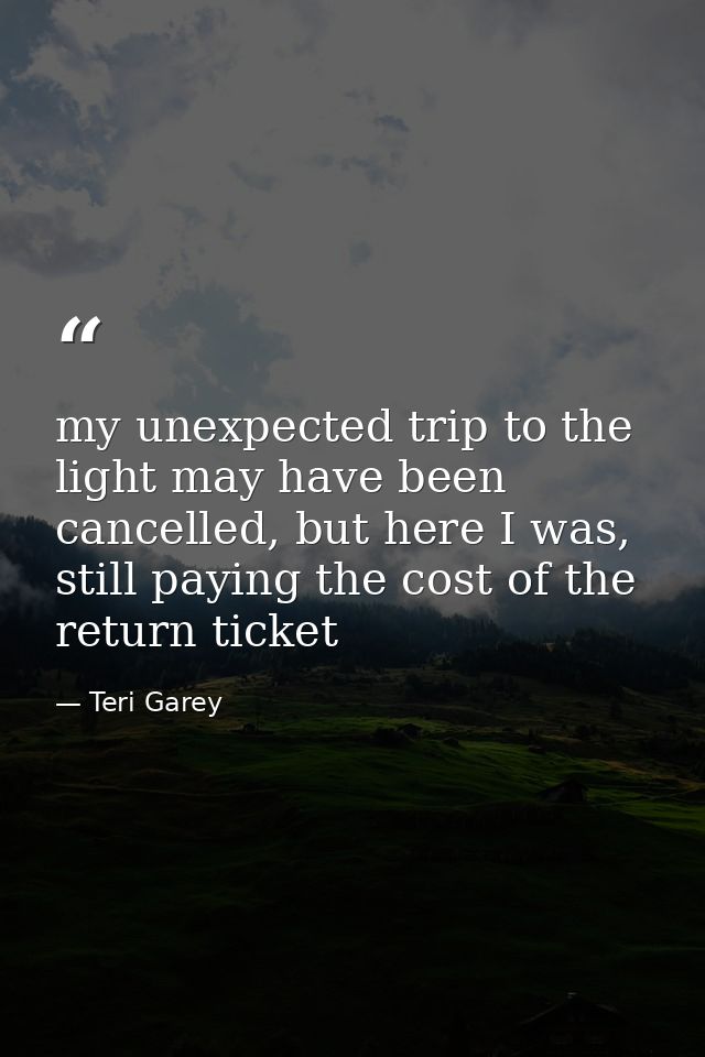my unexpected trip to the light may have been cancelled, but here I was, still paying the cost of the return ticket — Teri Garey