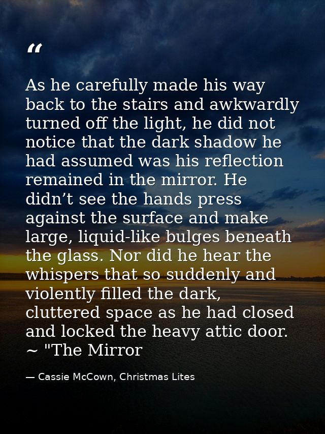 As he carefully made his way back to the stairs and awkwardly turned off the light, he did not notice that the dark shad — Cassie McCown, Christmas Lites