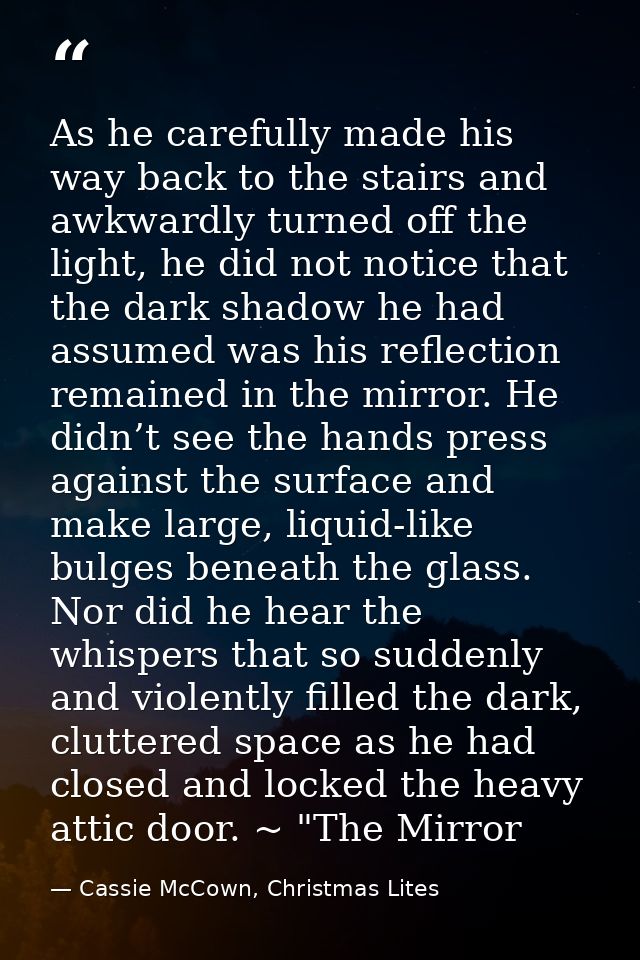 As he carefully made his way back to the stairs and awkwardly turned off the light, he did not notice that the dark shad — Cassie McCown, Christmas Lites