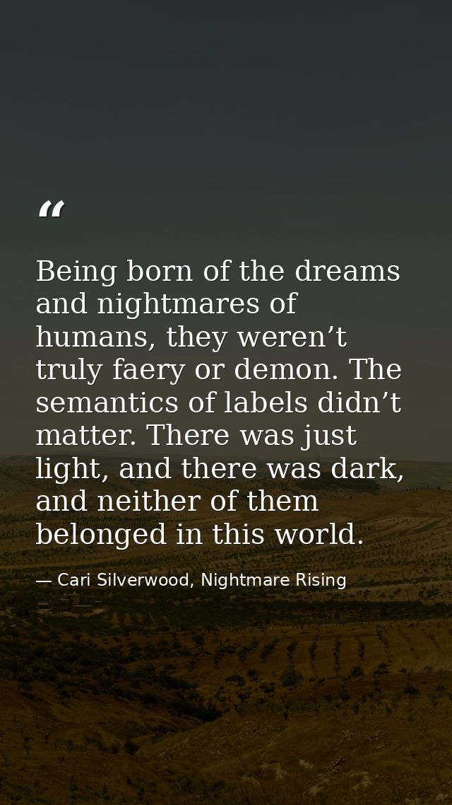 Being born of the dreams and nightmares of humans, they weren’t truly faery or demon. The semantics of labels didn’t mat — Cari Silverwood, Nightmare Rising