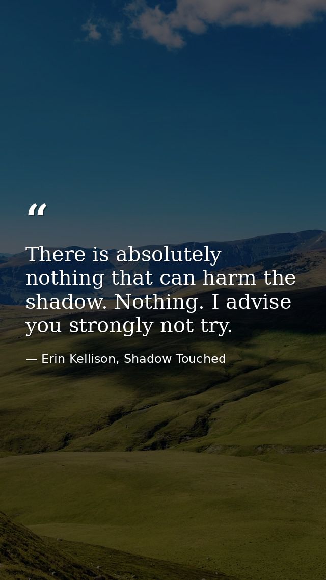 There is absolutely nothing that can harm the shadow. Nothing. I advise you strongly not try. — Erin Kellison, Shadow Touched