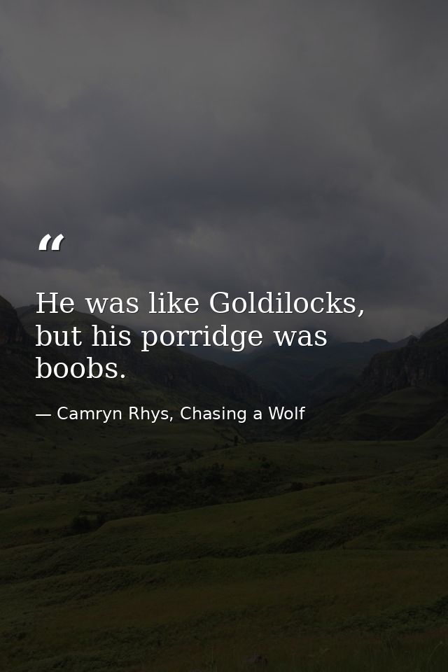 He was like Goldilocks, but his porridge was boobs. — Camryn Rhys, Chasing a Wolf
