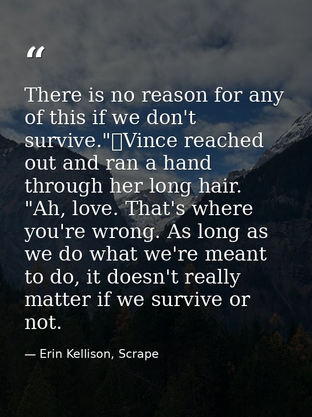 There is no reason for any of this if we don't survive."	Vince reached out and ran a hand through her long hair. "Ah, lo — Erin Kellison, Scrape