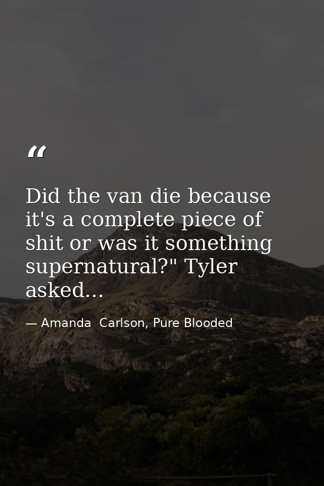 Did the van die because it's a complete piece of shit or was it something supernatural?" Tyler asked... — Amanda  Carlson, Pure Blooded