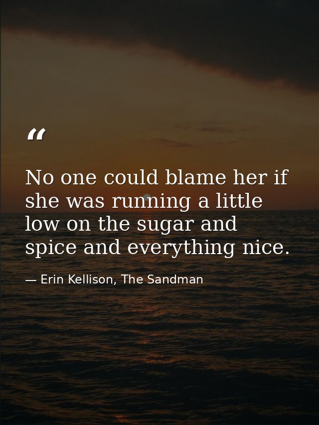 No one could blame her if she was running a little low on the sugar and spice and everything nice. — Erin Kellison, The Sandman