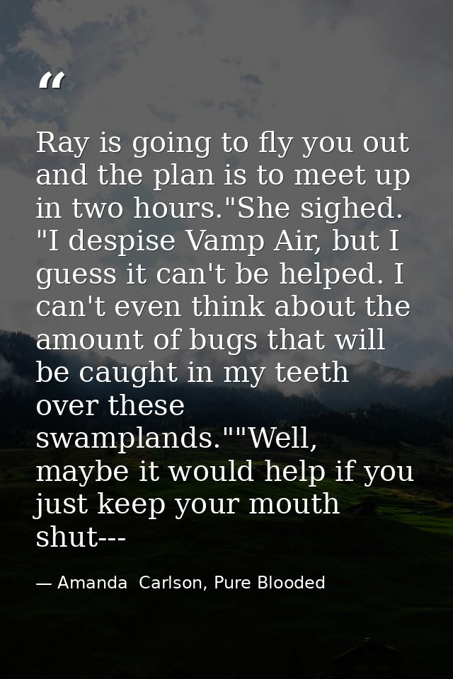 Ray is going to fly you out and the plan is to meet up in two hours."She sighed. "I despise Vamp Air, but I guess it can — Amanda  Carlson, Pure Blooded