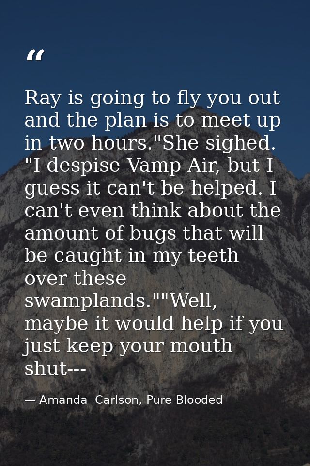 Ray is going to fly you out and the plan is to meet up in two hours."She sighed. "I despise Vamp Air, but I guess it can — Amanda  Carlson, Pure Blooded