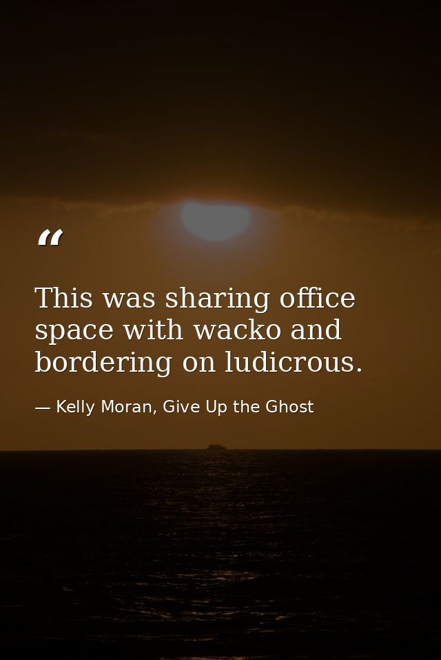 This was sharing office space with wacko and bordering on ludicrous. — Kelly Moran, Give Up the Ghost