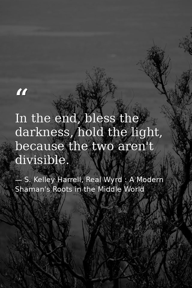 In the end, bless the darkness, hold the light, because the two aren't divisible. — S. Kelley Harrell, Real Wyrd : A Modern Shaman's Roots in the Middle World