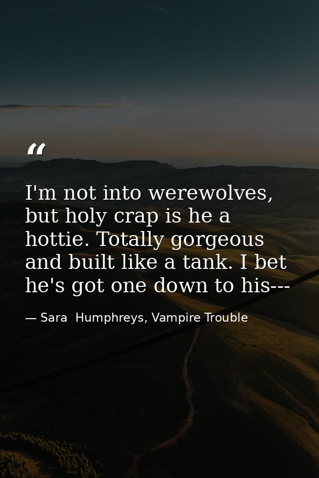 I'm not into werewolves, but holy crap is he a hottie. Totally gorgeous and built like a tank. I bet he's got one down t — Sara  Humphreys, Vampire Trouble