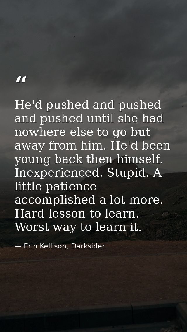 He'd pushed and pushed and pushed until she had nowhere else to go but away from him. He'd been young back then himself. — Erin Kellison, Darksider