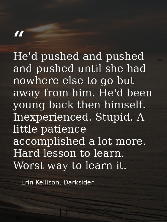 He'd pushed and pushed and pushed until she had nowhere else to go but away from him. He'd been young back then himself. — Erin Kellison, Darksider