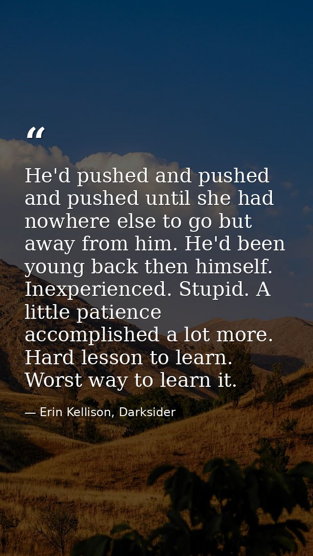He'd pushed and pushed and pushed until she had nowhere else to go but away from him. He'd been young back then himself. — Erin Kellison, Darksider