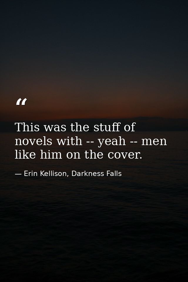 This was the stuff of novels with -- yeah -- men like him on the cover. — Erin Kellison, Darkness Falls