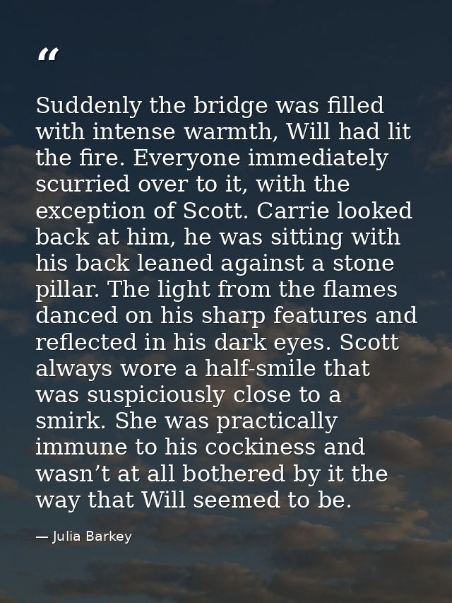 Suddenly the bridge was filled with intense warmth, Will had lit the fire. Everyone immediately scurried over to it, wit — Julia Barkey