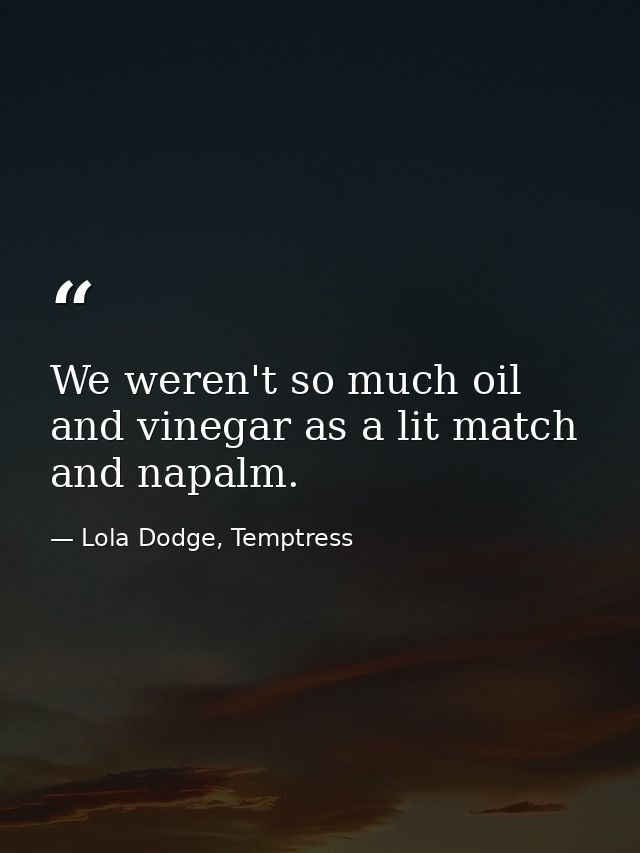 We weren't so much oil and vinegar as a lit match and napalm. — Lola Dodge, Temptress