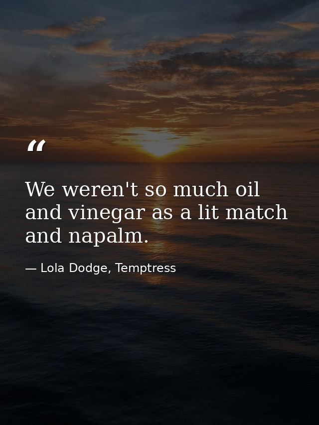 We weren't so much oil and vinegar as a lit match and napalm. — Lola Dodge, Temptress