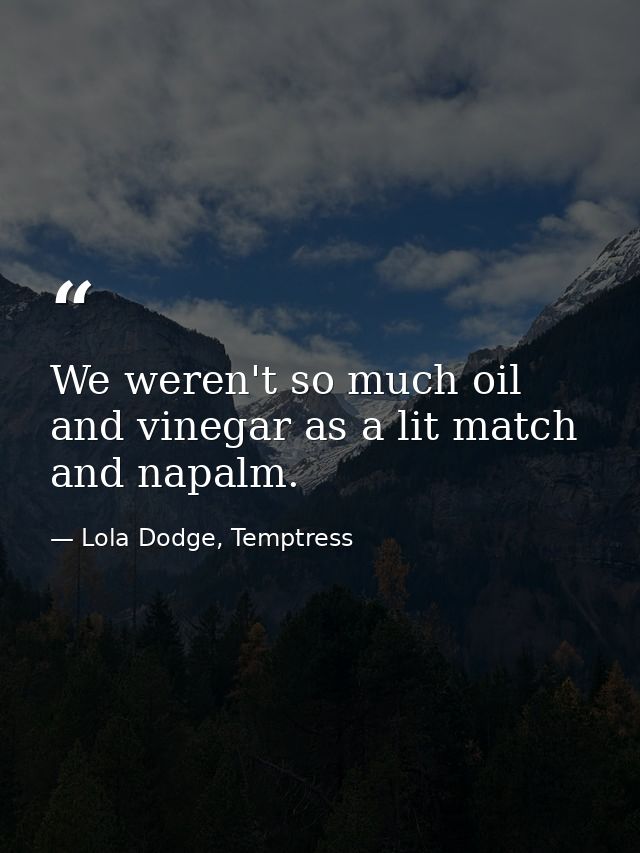 We weren't so much oil and vinegar as a lit match and napalm. — Lola Dodge, Temptress