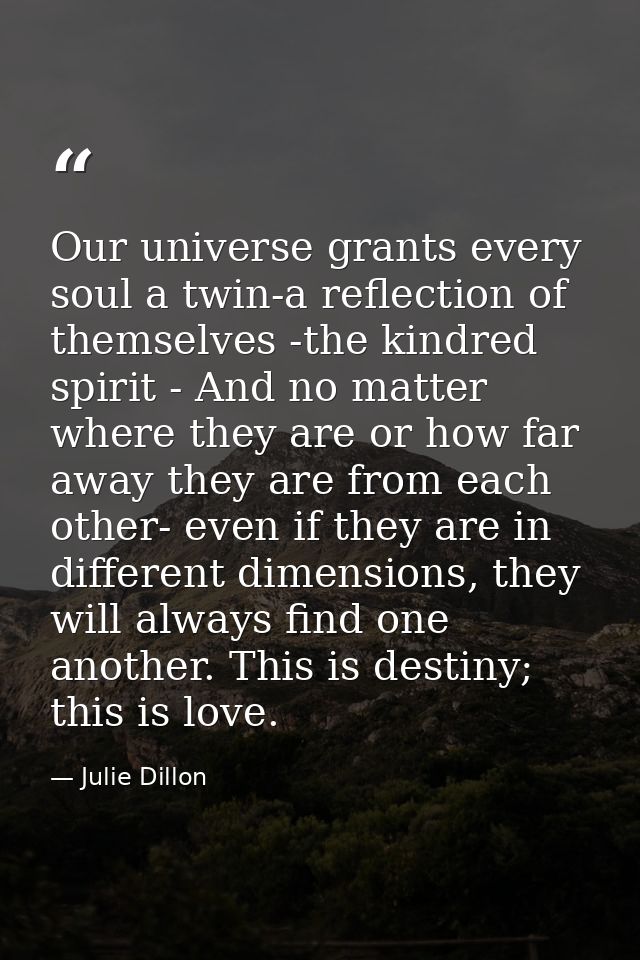 Our universe grants every soul a twin-a reflection of themselves -the kindred spirit - And no matter where they are or h — Julie Dillon