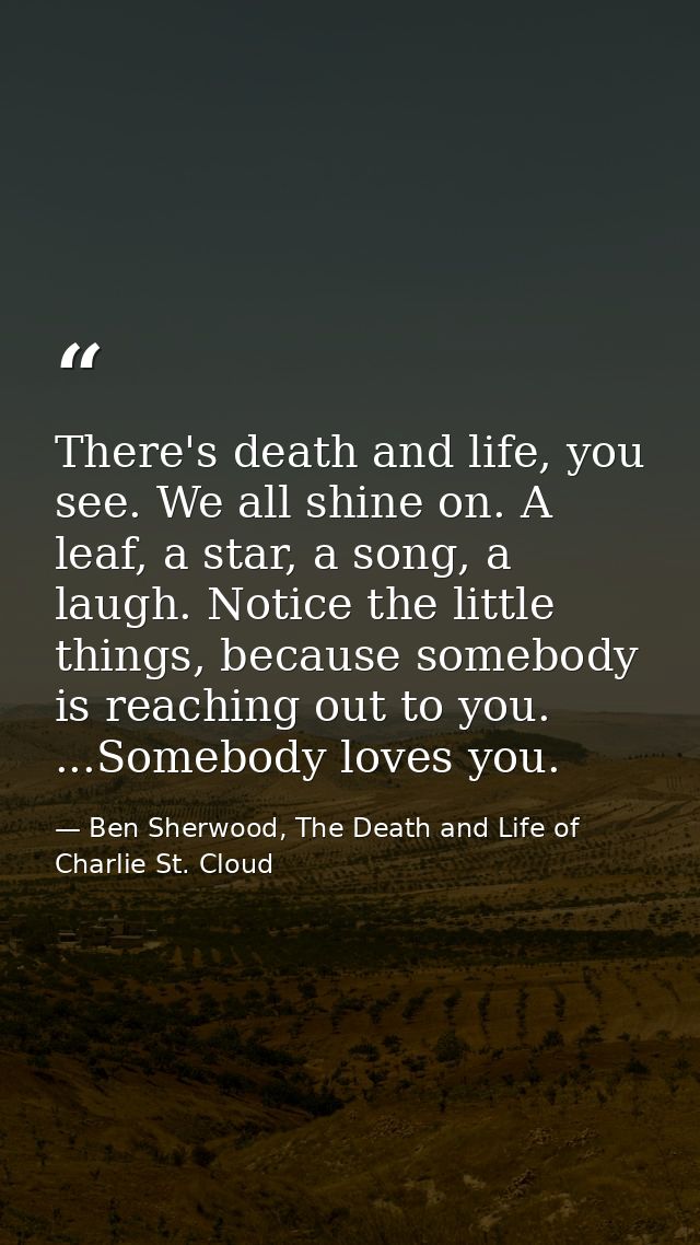 There's death and life, you see. We all shine on. A leaf, a star, a song, a laugh. Notice the little things, because som — Ben Sherwood, The Death and Life of Charlie St. Cloud