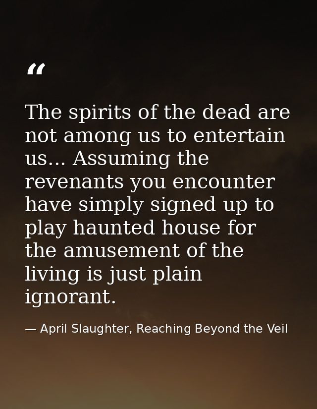 The spirits of the dead are not among us to entertain us... Assuming the revenants you encounter have simply signed up t — April Slaughter, Reaching Beyond the Veil