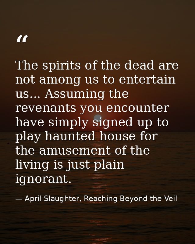 The spirits of the dead are not among us to entertain us... Assuming the revenants you encounter have simply signed up t — April Slaughter, Reaching Beyond the Veil