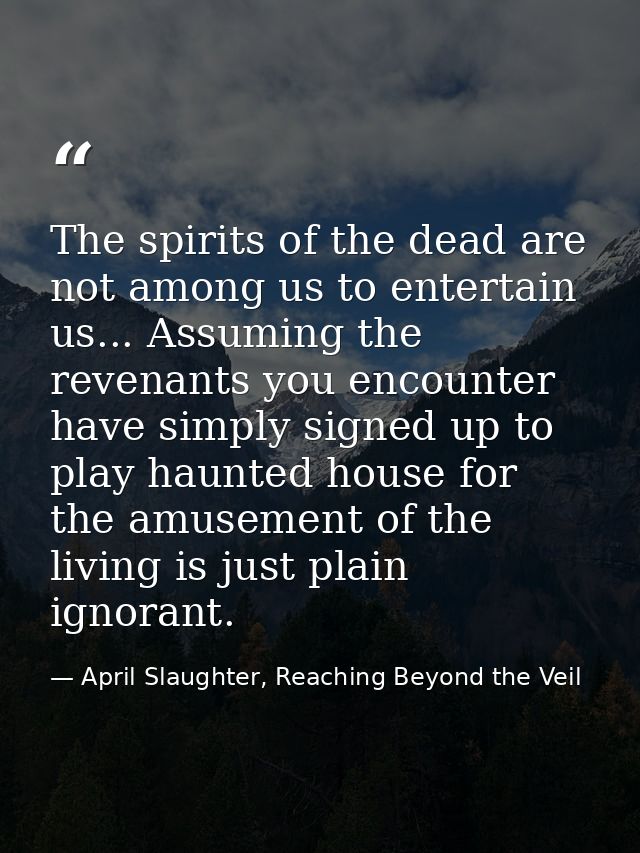 The spirits of the dead are not among us to entertain us... Assuming the revenants you encounter have simply signed up t — April Slaughter, Reaching Beyond the Veil
