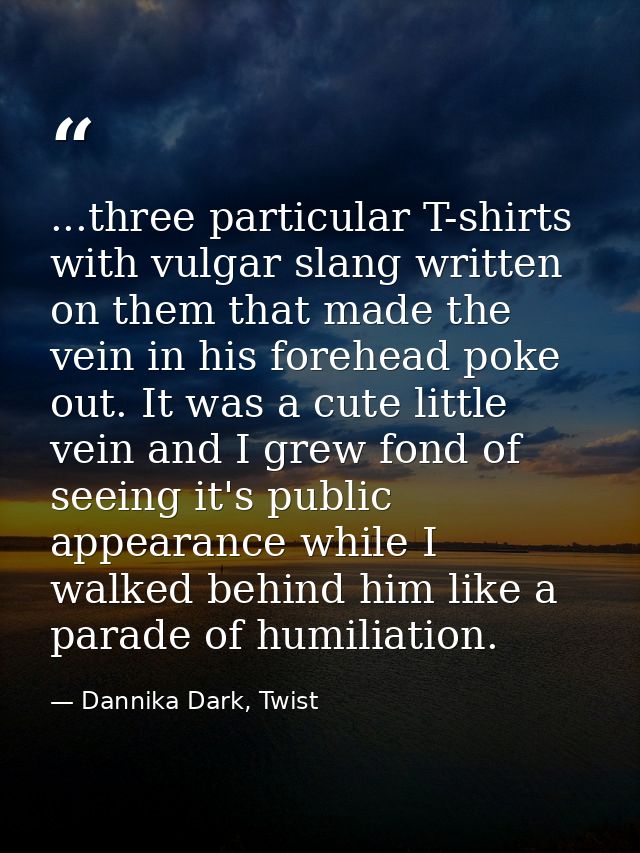 ...three particular T-shirts with vulgar slang written on them that made the vein in his forehead poke out. It was a cut — Dannika Dark, Twist