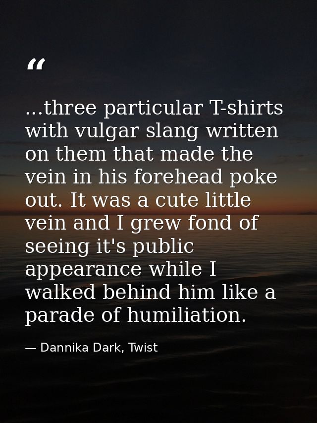 ...three particular T-shirts with vulgar slang written on them that made the vein in his forehead poke out. It was a cut — Dannika Dark, Twist